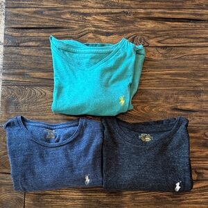 Polo Ralph Lauren Crew & V-Neck Tee Bundle - Teal, Navy, Charcoal.